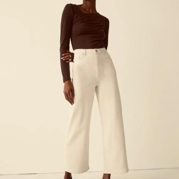 Free People Cream Wide-Leg Cropped Jeans - Picture 4 of 13